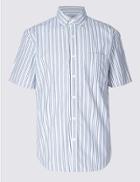 Marks & Spencer Pure Cotton Striped Shirt With Pocket Royal Blue