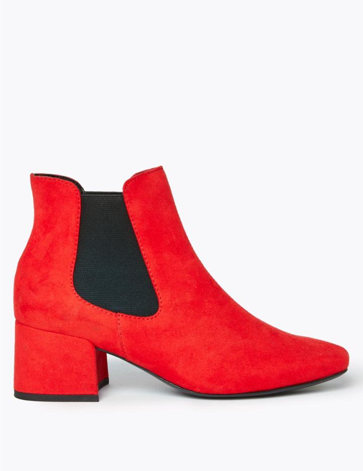 Marks & Spencer Block Heel Square Toe Chelsea Boots Red