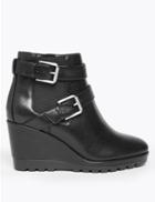 Marks & Spencer Buckle Wedge Ankle Boots Black