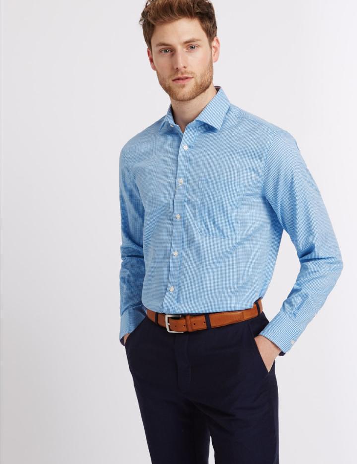 Marks & Spencer Pure Cotton Tailored Fit Shirt With Pocket Blue Mix