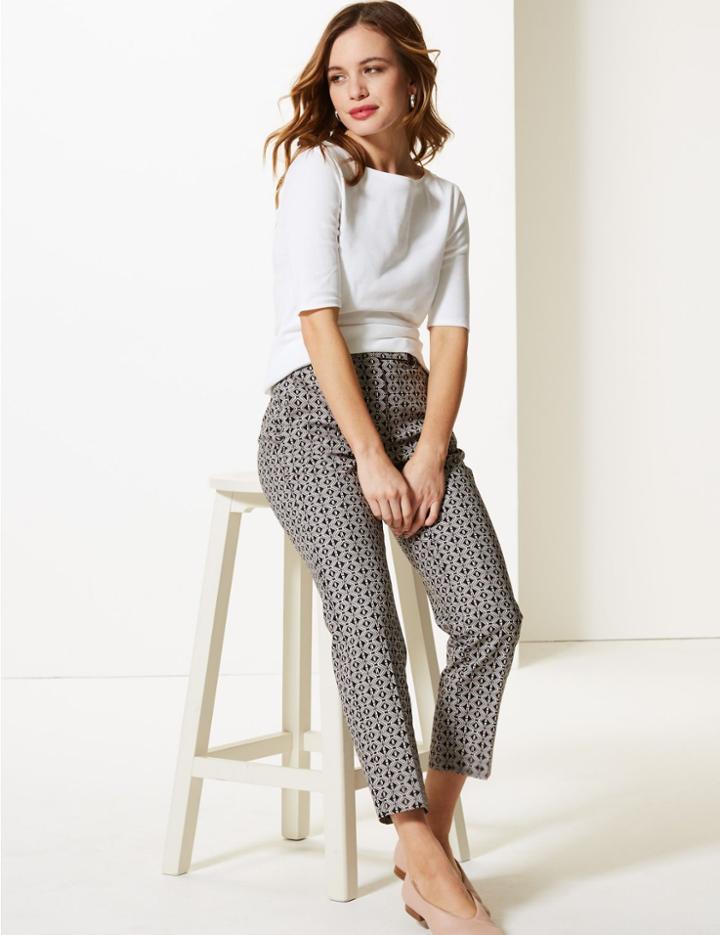 Marks & Spencer Petite Geometric Print Slim Leg Trousers Black Mix