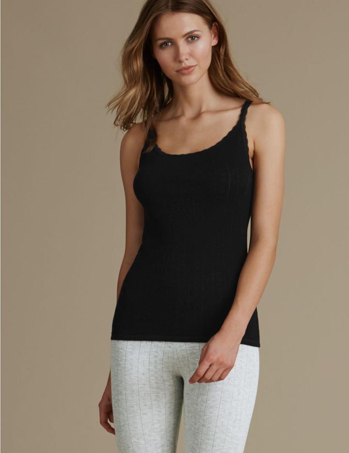 Marks & Spencer 2 Pack Thermal Pointelle Strappy Vests Black/grey