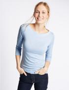 Marks & Spencer Slash Neck 3/4 Sleeve Jersey Top Fresh Blue