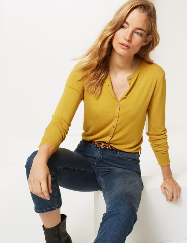 Marks & Spencer Round Neck Cardigan Ochre