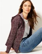 Marks & Spencer Herringbone Printed Fleece Jacket Plum Mix