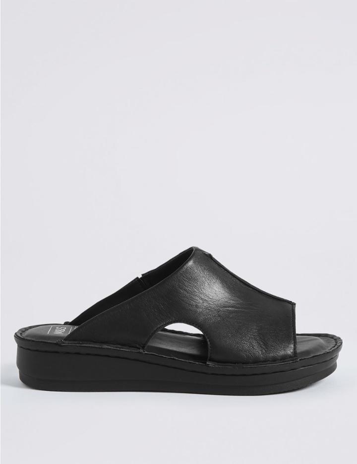 Marks & Spencer Leather Flatform Seamed Sliders Black