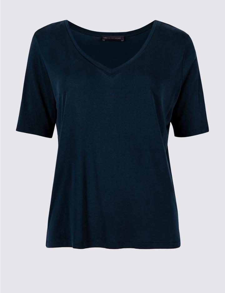 Marks & Spencer Petite Modal Rich Short Sleeve T-shirt Navy