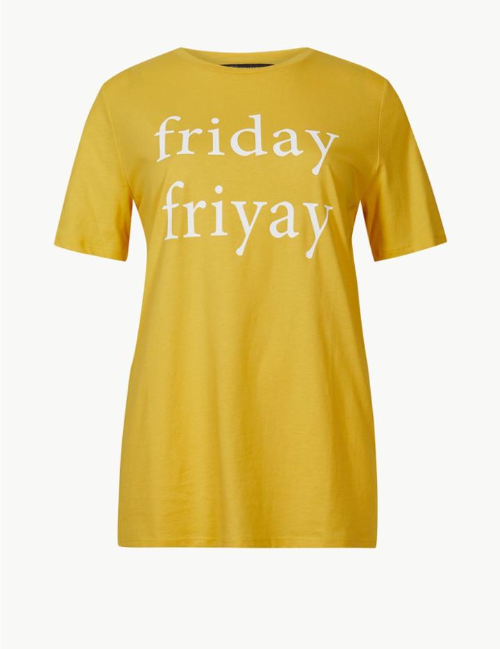 Marks & Spencer Pure Cotton Printed Short Sleeve T-shirt Yellow Mix