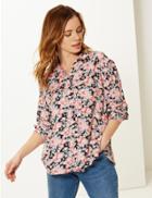 Marks & Spencer Petite Floral Print Long Sleeve Shirt Pink Mix