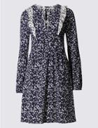Marks & Spencer Floral Print Long Sleeve Swing Dress Blue Mix