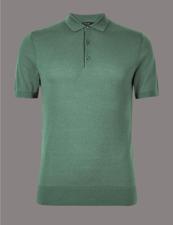 Marks & Spencer Cotton Blend Textured Slim Fit Jumpers Green