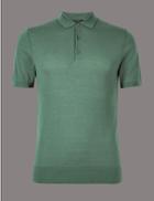 Marks & Spencer Cotton Blend Textured Slim Fit Jumpers Green