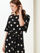 Marks & Spencer Spotted Half Sleeve Shift Dress Black Mix