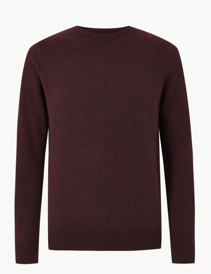Marks & Spencer Pure Extra Fine Lambswool Crew Neck Jumper Berry