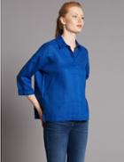 Marks & Spencer Pure Linen 3/4 Sleeve Shirt Cobalt