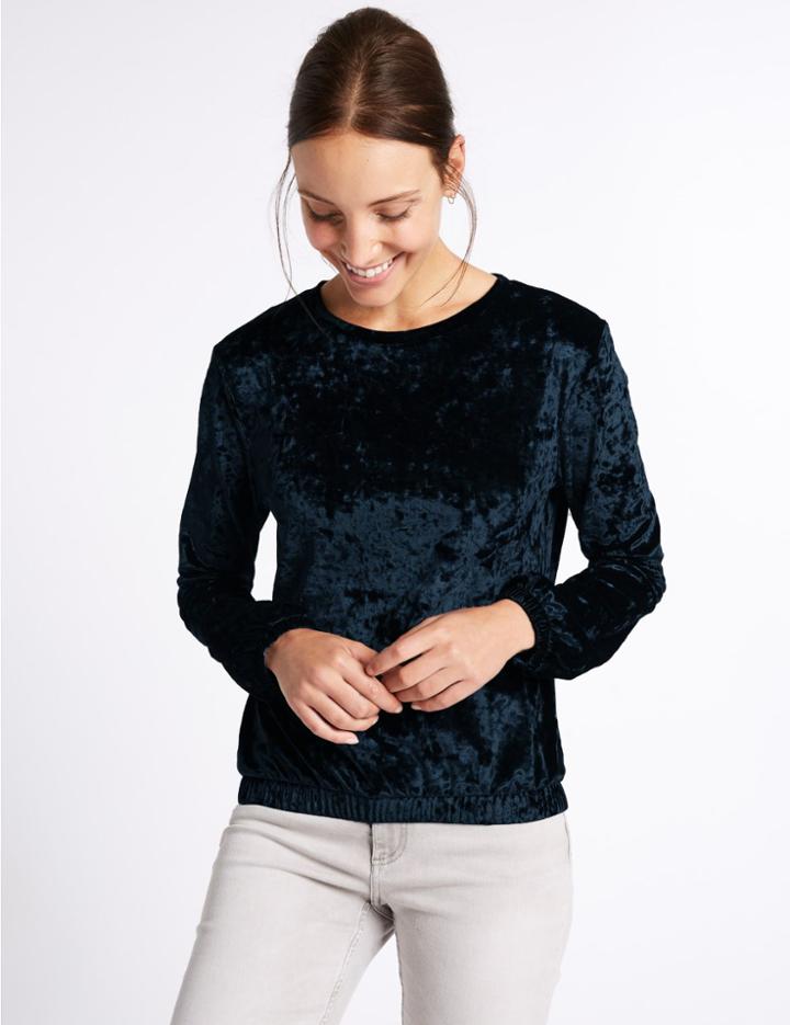 Marks & Spencer Crushed Velvet Long Sleeve Sweatshirt Dark Blue