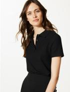 Marks & Spencer Pure Cotton Fitted Polo Shirt Black