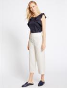 Marks & Spencer Cotton Rich Striped Wide Leg Trousers Ivory Mix