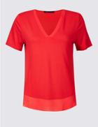 Marks & Spencer Crepe V-neck Short Sleeve T-shirt Red