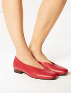 Marks & Spencer Wide Fit Leather Block Heel Ballerina Pumps Bright Red