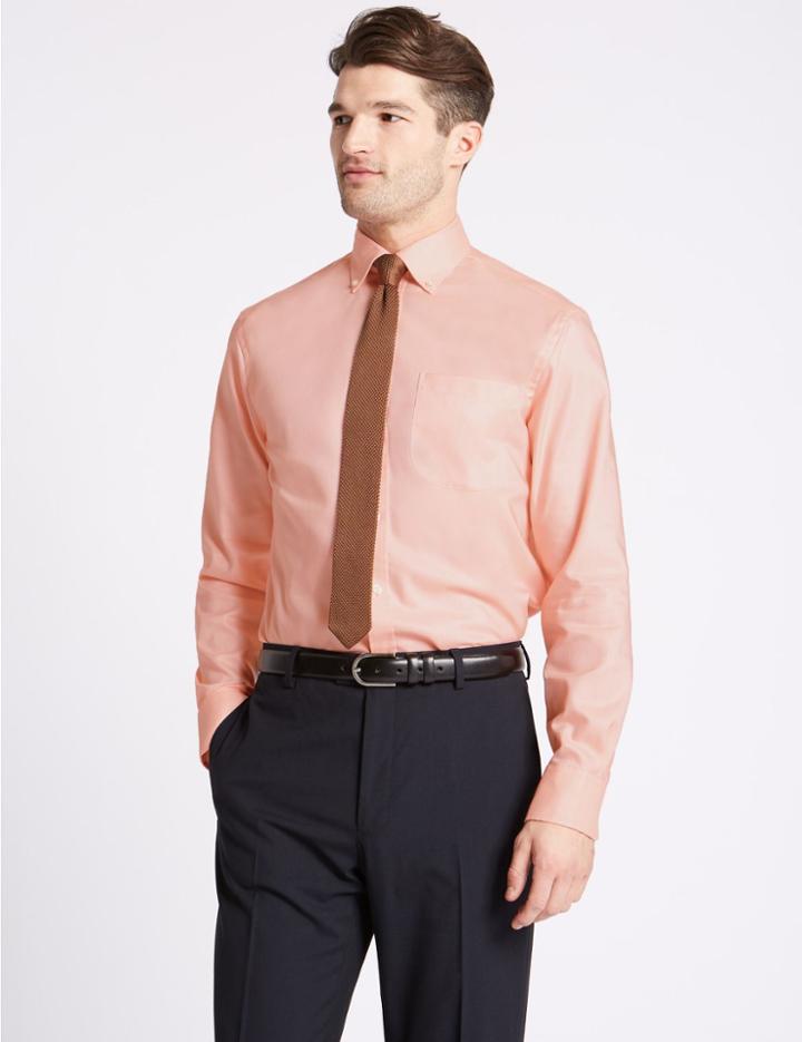 Marks & Spencer Pure Cotton Regular Fit Oxford Shirt Soft Orange