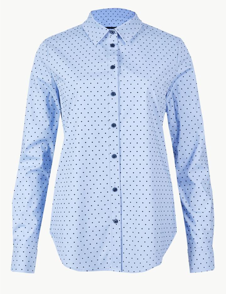 Marks & Spencer Polka Dot Long Sleeve Shirt Blue Mix