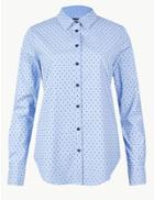 Marks & Spencer Polka Dot Long Sleeve Shirt Blue Mix