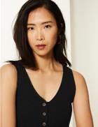 Marks & Spencer Linen Blend Textured V-neck Knitted Tops Black
