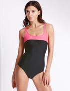 Marks & Spencer Secret Slimming&trade; Top Panel Padded Swimsuit Pink Mix