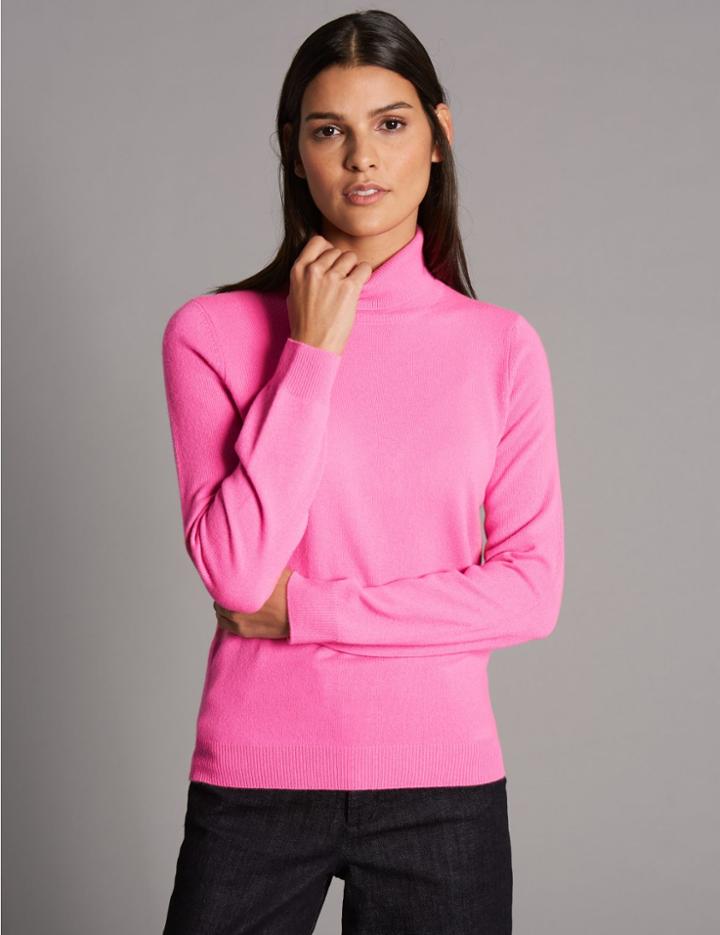 Marks & Spencer Pure Cashmere Polo Neck Jumper Hot Pink