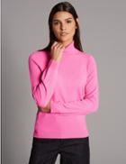 Marks & Spencer Pure Cashmere Polo Neck Jumper Hot Pink