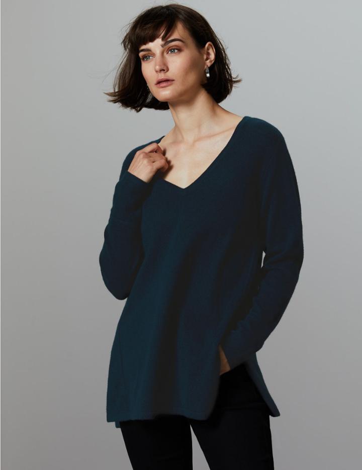 Marks & Spencer Pure Cashmere Textured Longline Jumper Navy