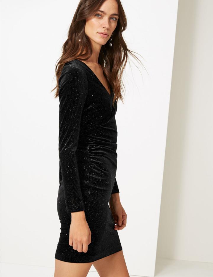 Marks & Spencer Sparkly Jersey Long Sleeve Bodycon Dress Black