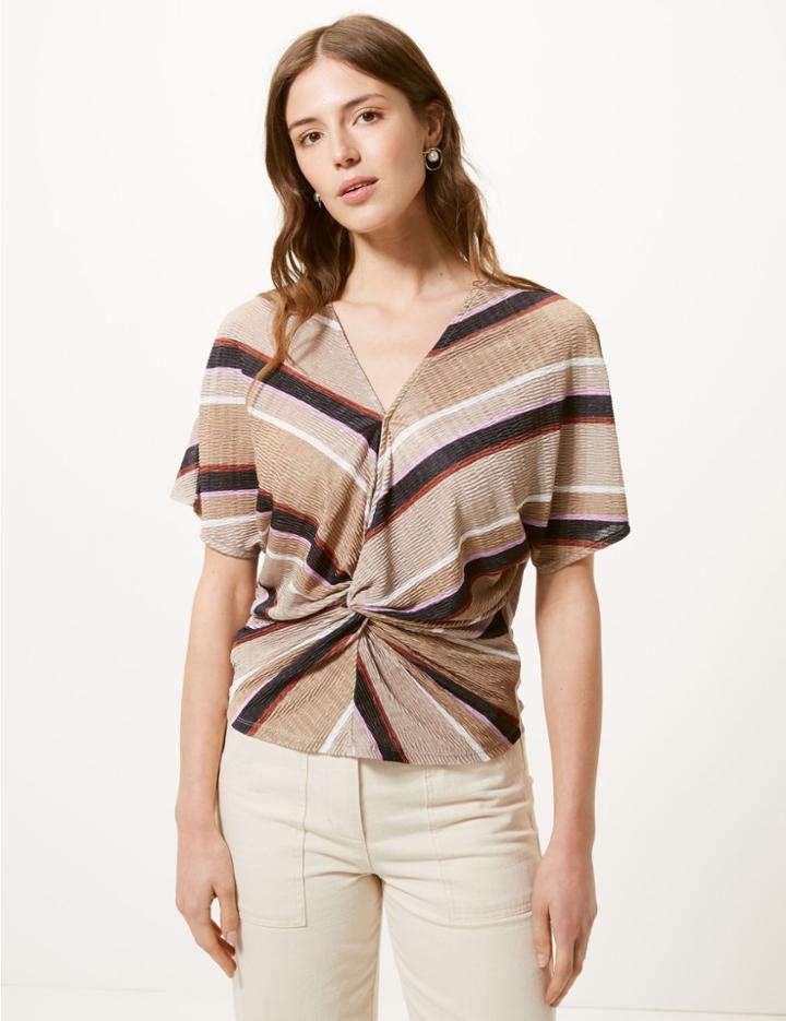 Marks & Spencer Striped V-neck Regular Fit Shell Top Multi