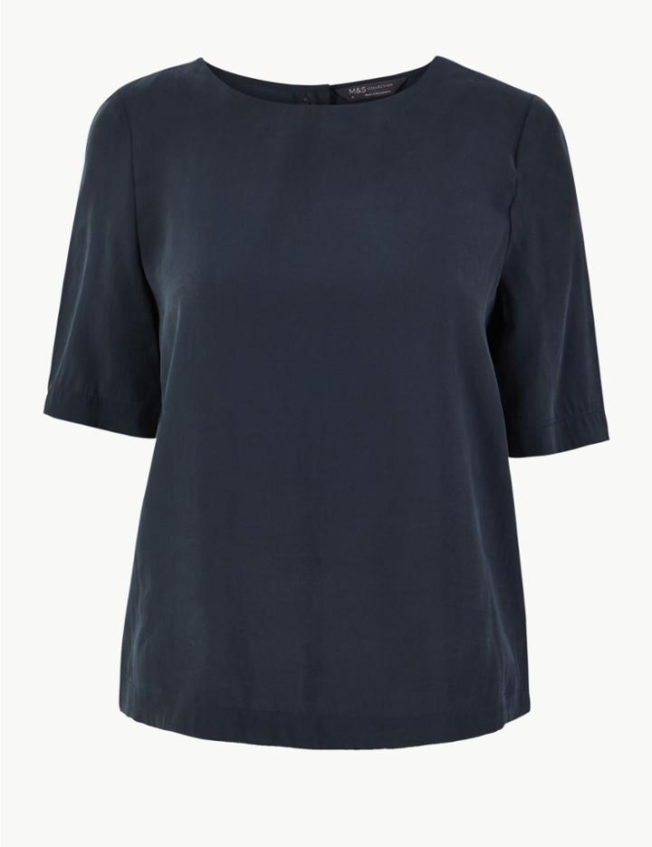 Marks & Spencer Boat Neck Short Sleeve Shell Top Navy