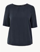 Marks & Spencer Boat Neck Short Sleeve Shell Top Navy