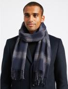 Marks & Spencer Checked Scarf With Wool Navy Mix