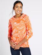 Marks & Spencer Leaf Print 3/4 Raglan Round Neck Jersey Top Orange Mix