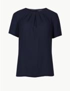 Marks & Spencer Round Neck Short Sleeve Shell Top Navy