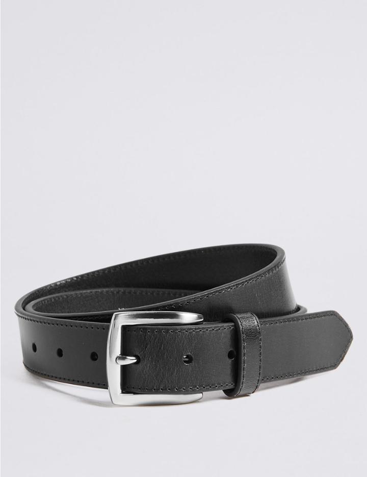 Marks & Spencer Leather Rectangular Buckle Casual Belt Black