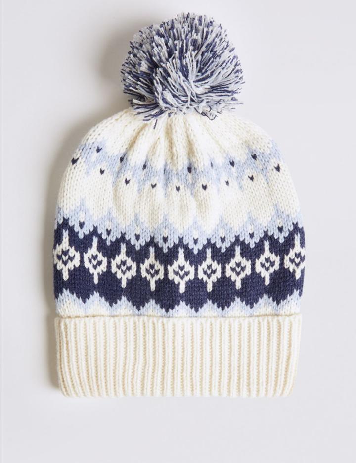 Marks & Spencer Fairisle Pom Hat Cream Mix