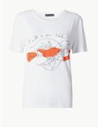Marks & Spencer Relaxed Fit Printed Short Sleeve T-shirt White Mix