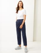 Marks & Spencer Cotton Rich Ankle Grazer Peg Trousers Navy Mix