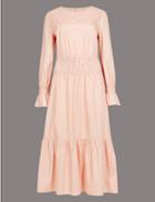 Marks & Spencer Pure Cotton Ruched Waist Tunic Midi Dress Blush Pink