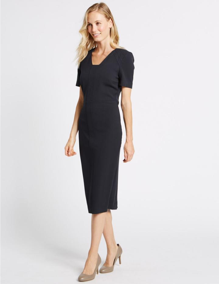 Marks & Spencer Seam Detail Short Sleeve Shift Midi Dress Navy