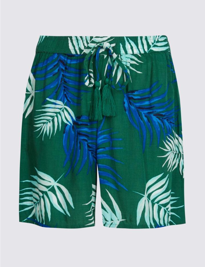 Marks & Spencer Leaf Print Casual Shorts Ivory Mix