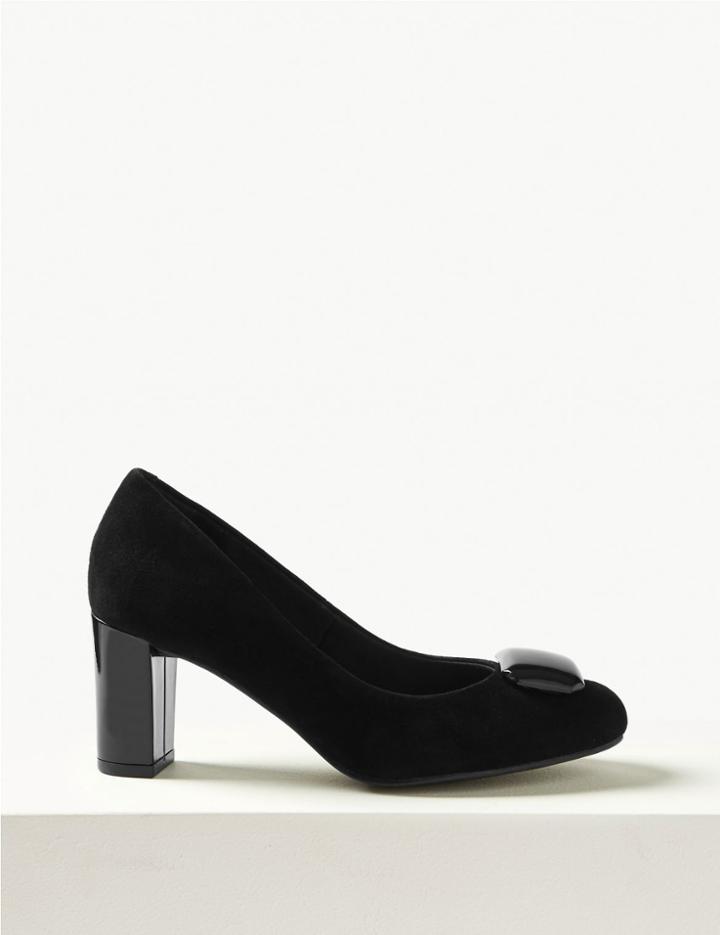 Marks & Spencer Suede Almond Toe Trim Court Shoes Black