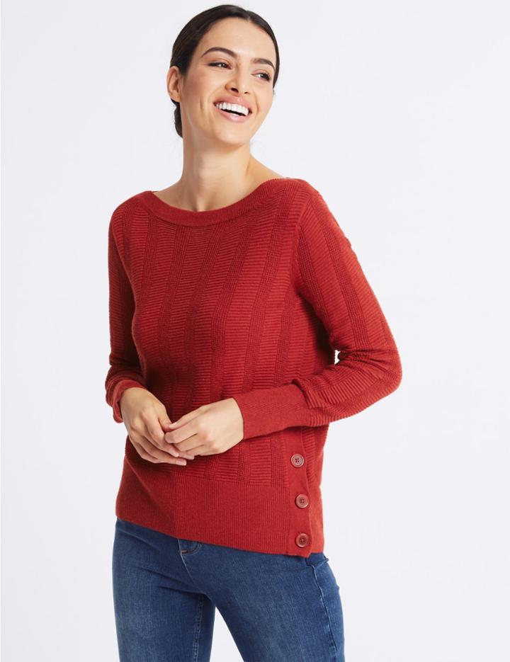 Marks & Spencer Stitch Detail Slash Neck Jumper Chilli