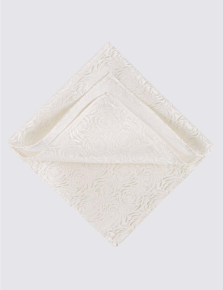 Marks & Spencer Pure Silk Open Swirl Floral Pocket Square Ivory