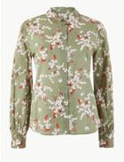 Marks & Spencer Floral Peplum Back Long Sleeve Shirt Green Mix